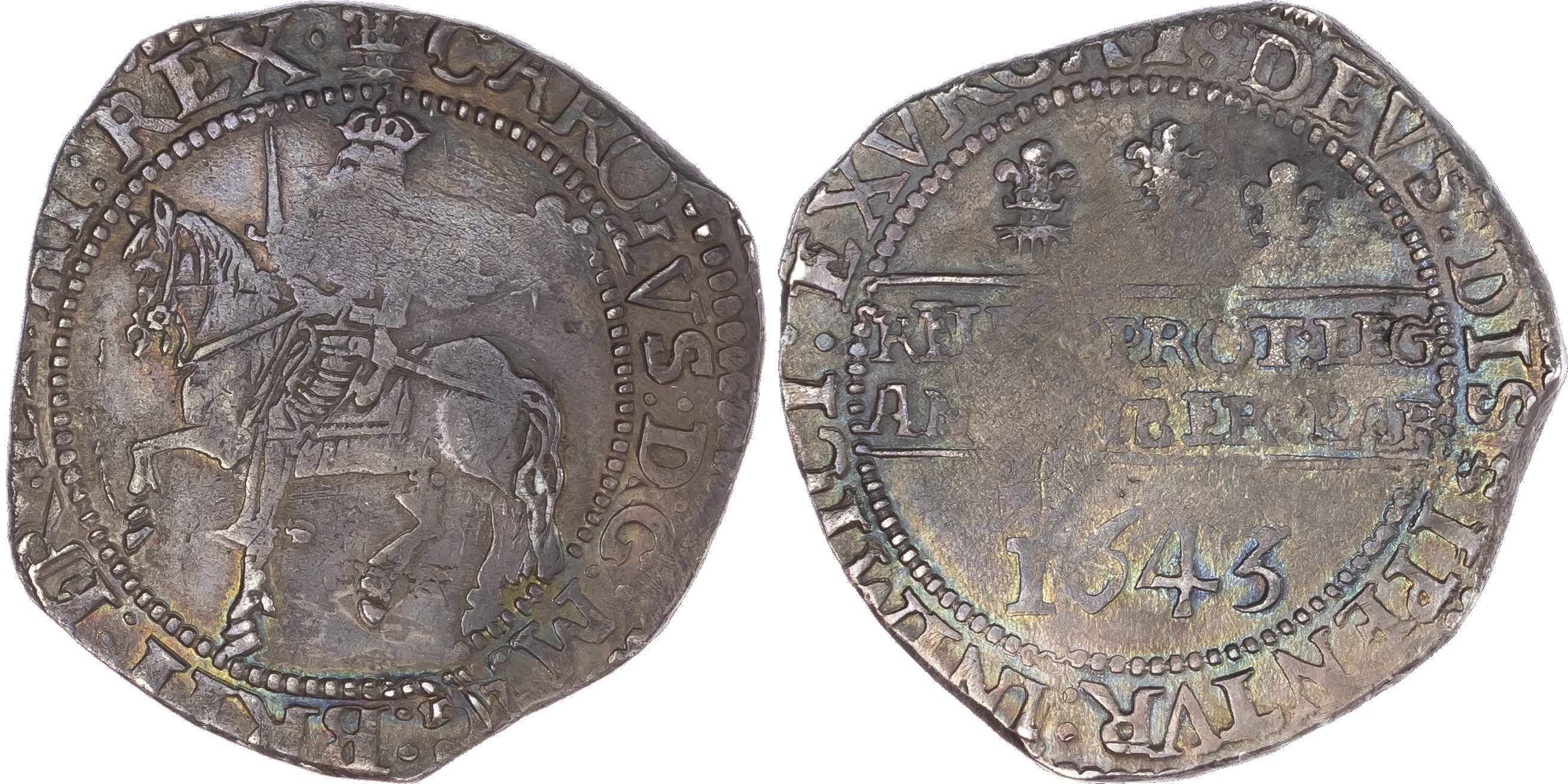 Charles I (1625-49), Halfcrown, 1643, Oxford mint, crowned armoured King on horseback left with upright sword and flowing