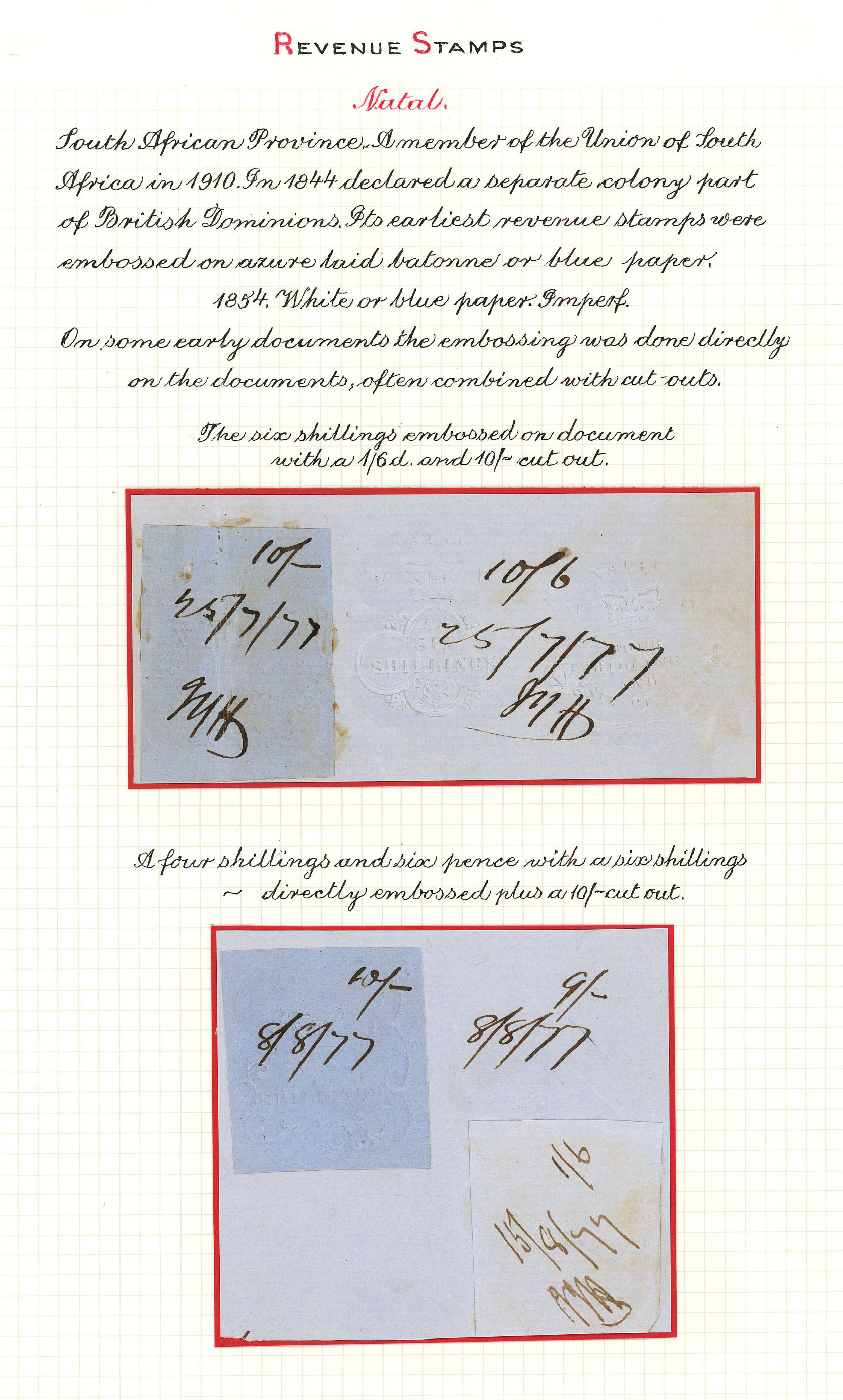 Embossed Revenue: 1851-68 Beautifully written up collection on...