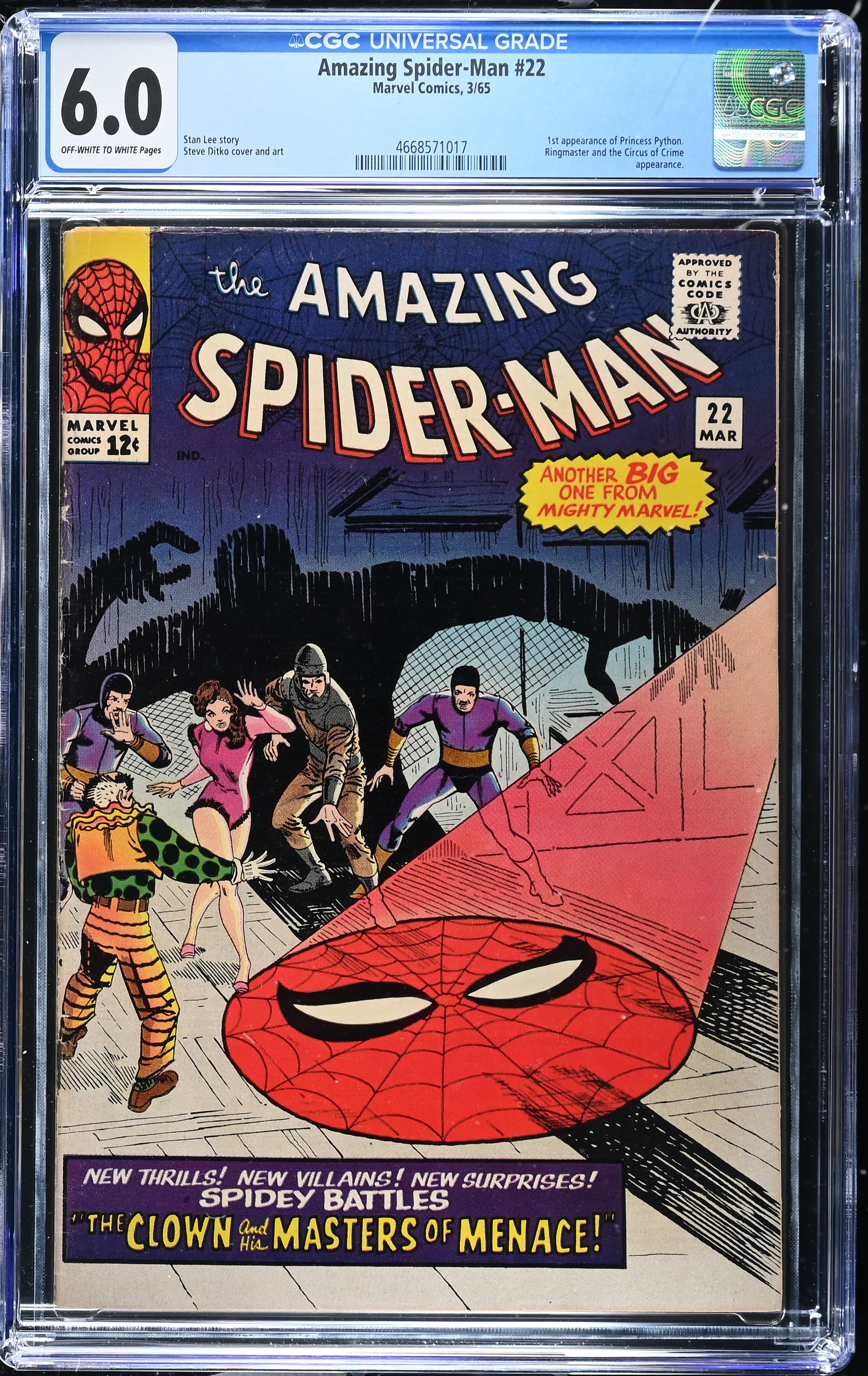Amazing Spider-Man #22 CGC 6.0 1st Appearance of Princess Python (Marvel Comics, 1965) Off-White to White Pages