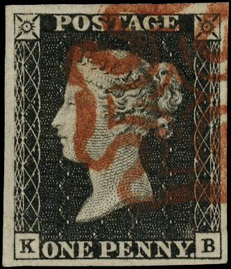 1840 1d black, plate 3 (KB), large to huge margins, cancelled