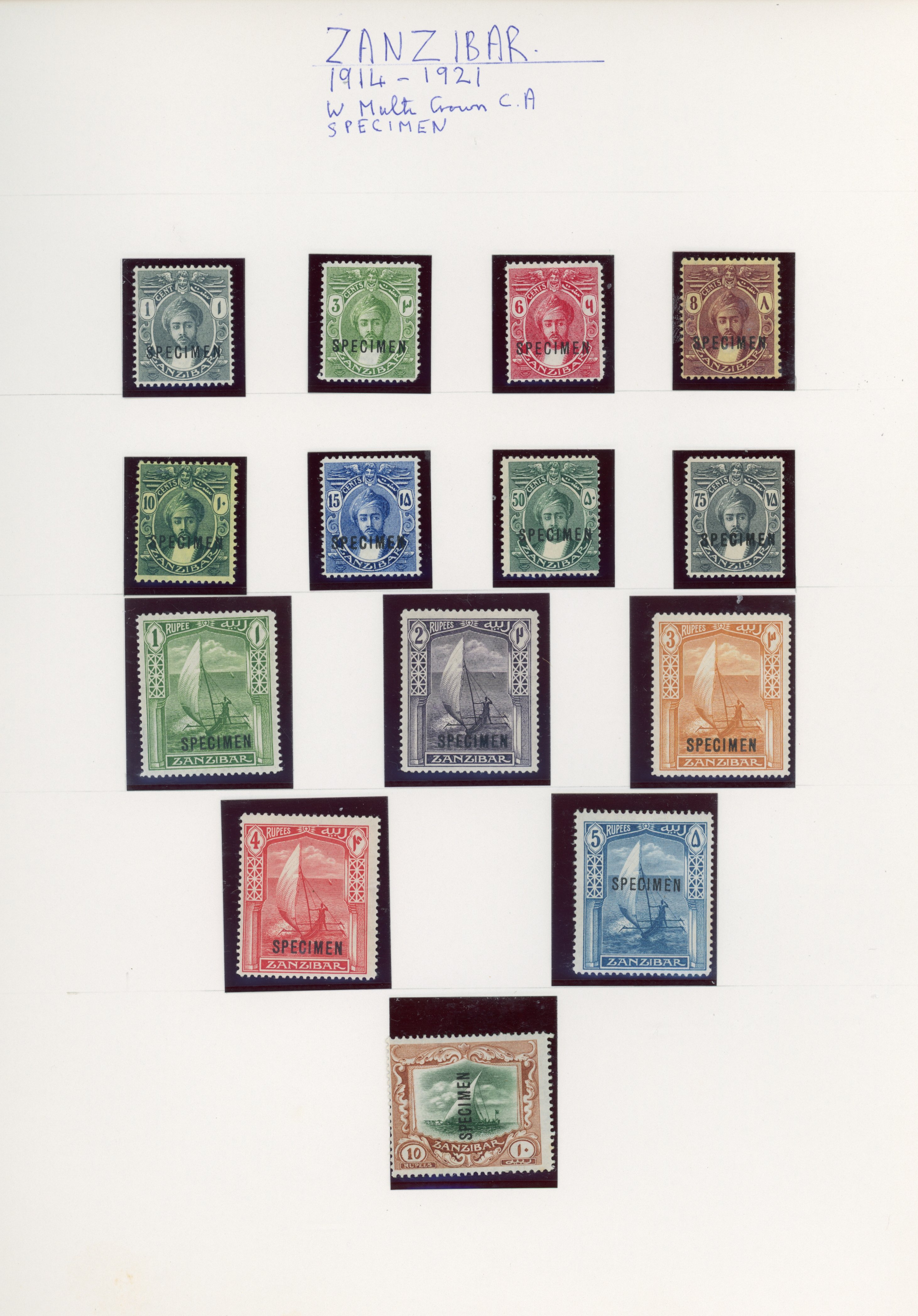 Zanzibar 1914, 1925 and 1936 Specimen sets