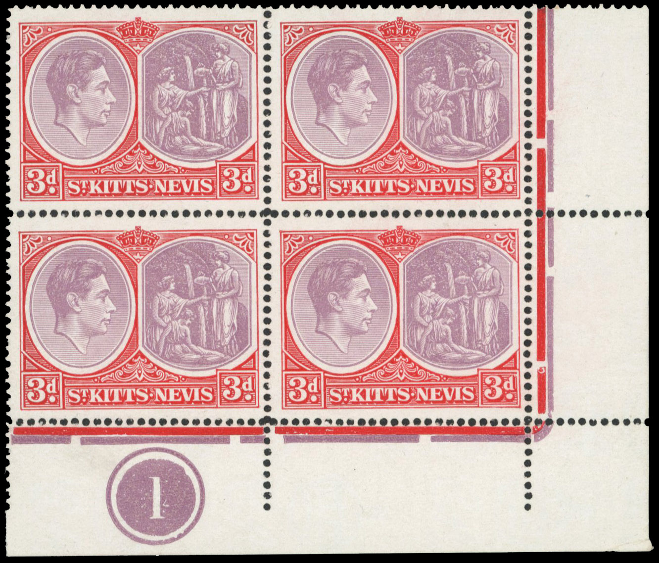 St Kitts-Nevis SG 73da Plate block mint