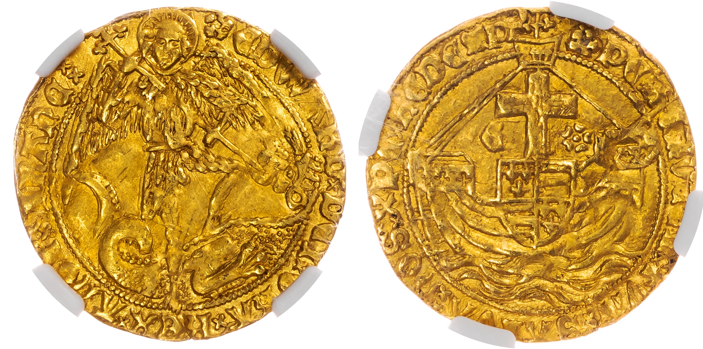 Edward IV (Second Reign, 1471-1483), AV Angel, London (Tower) mint, mm. cinquefoil.