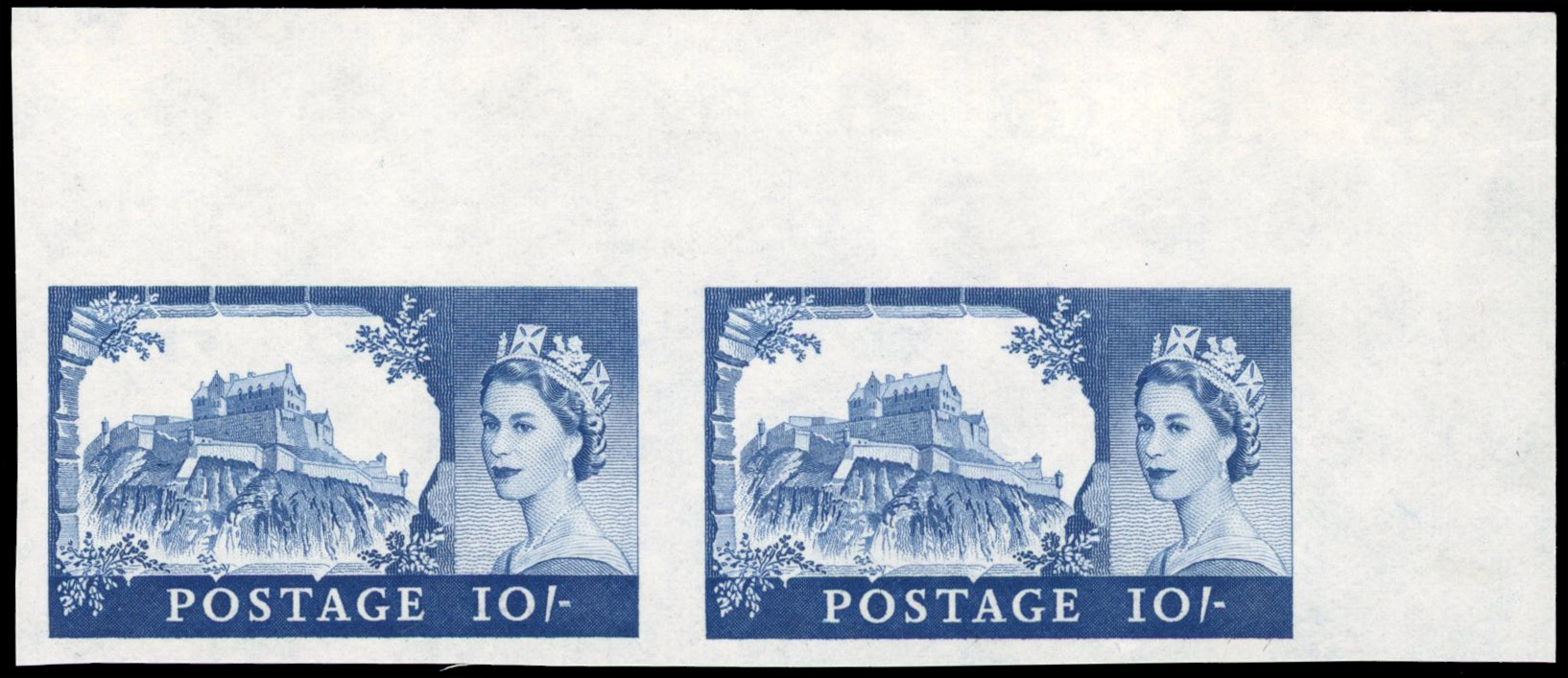 Great Britain 1962 10s "Castles", Horizontal Pair, BPMA Imprimatur, SG 597