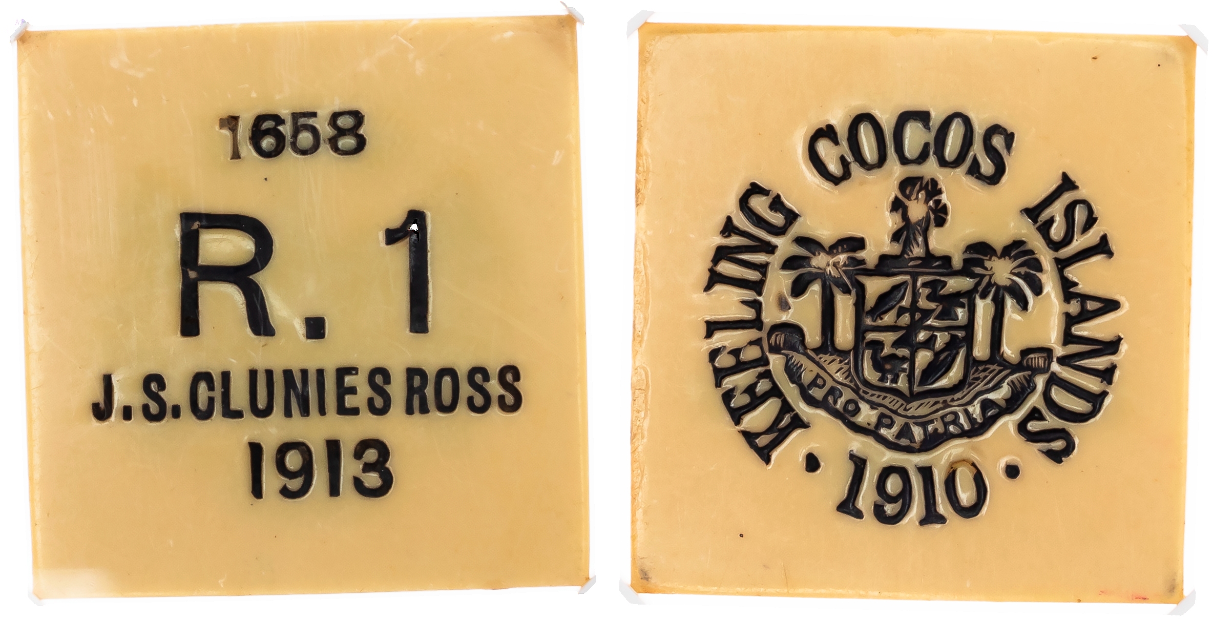 Australia, Keeling Cocos Islands. Clunies Ross IV Ivorine 1 Rupee. 1913. 