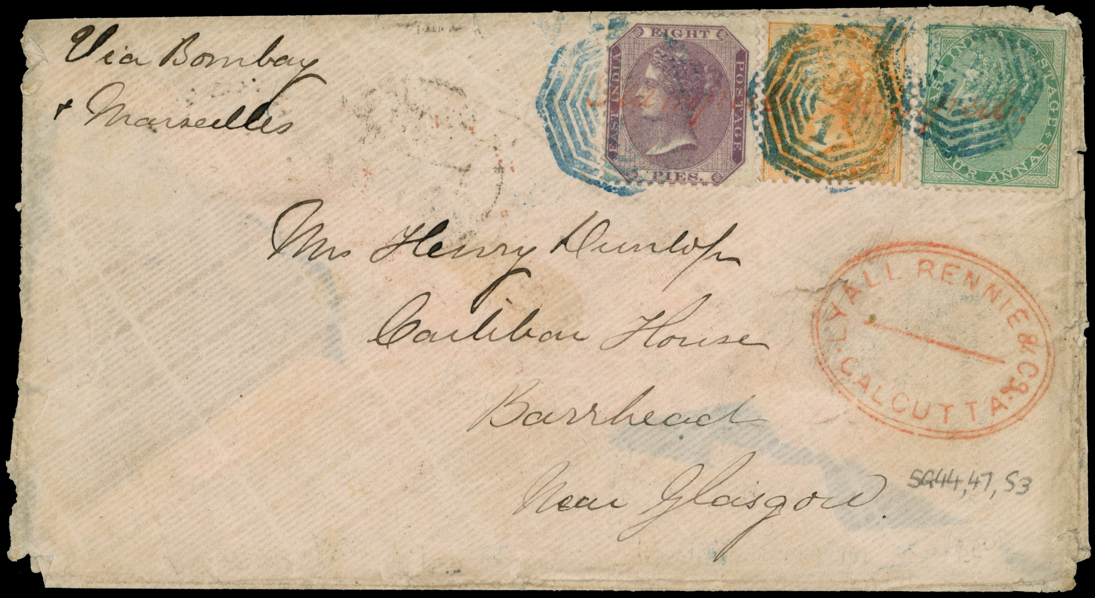 POSTAL HISTORY: 1865 envelope to Glasgow...
