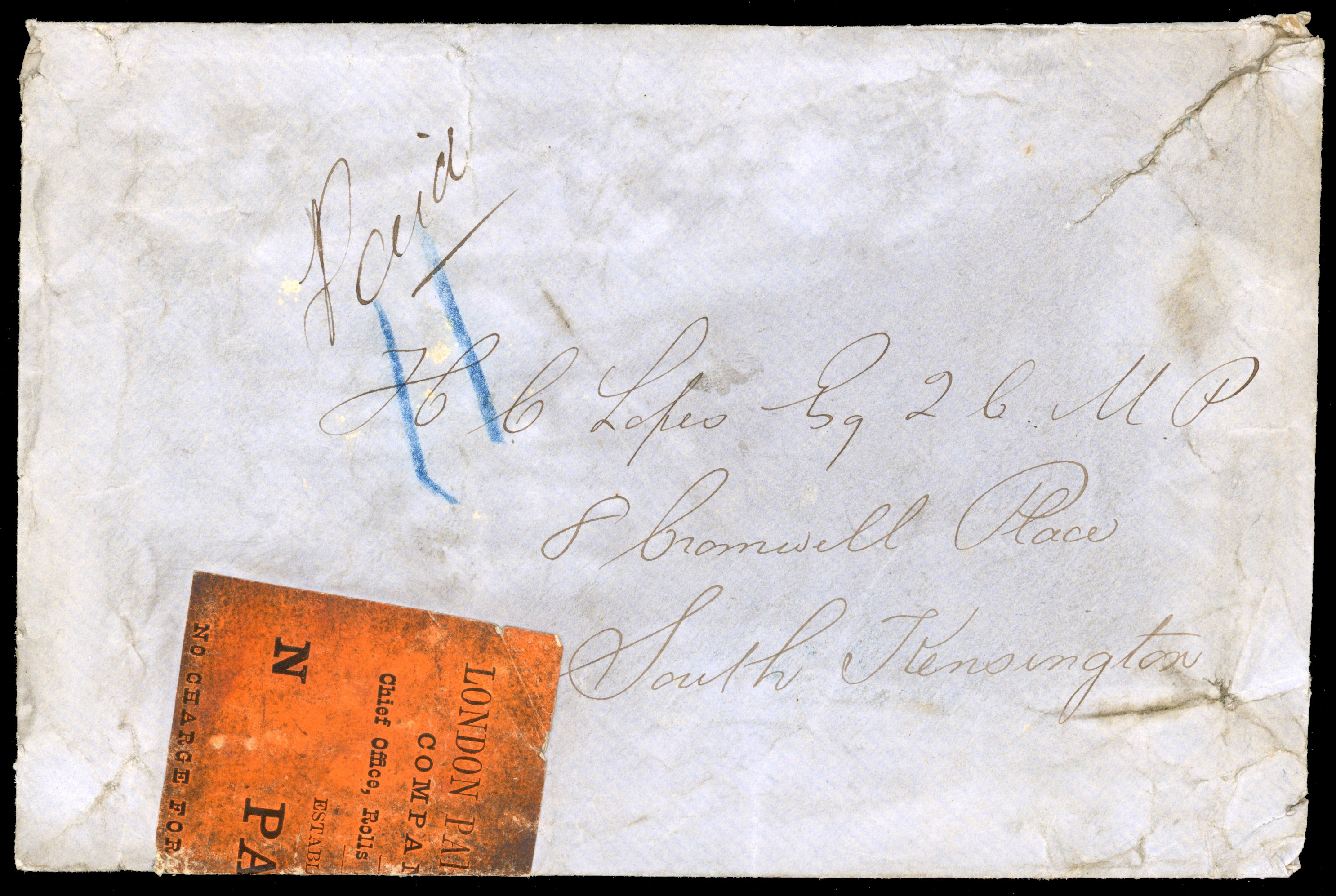 GB POSTAL HISTORY: 1850 (c.) cover from ‘Barclay, Bevan, Tritton and Co’ bearing a black on orange-red paid parcel label