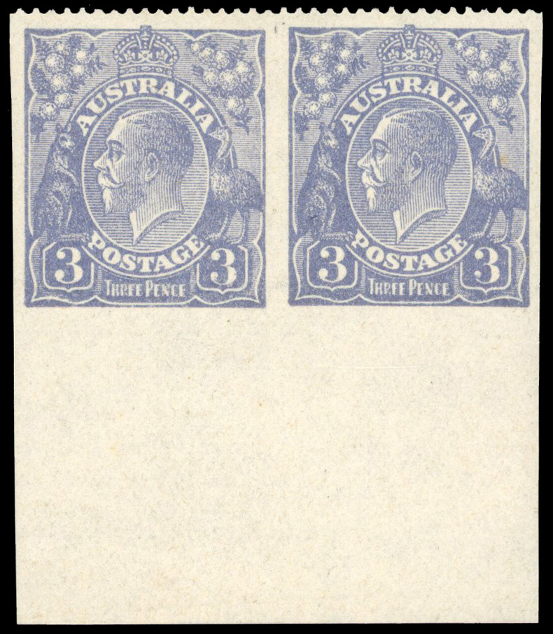 Australia SG 79a 1924-25 3d dull ultramarine imperforate on three sides mint