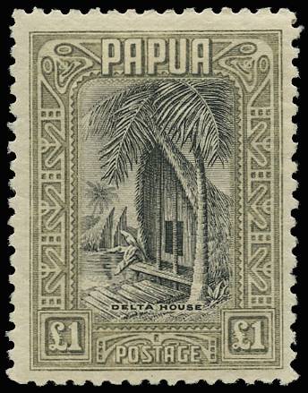 PAPUA SG 145 1932-40 £1 BLACK AND OLIVE-GREY O.G.
