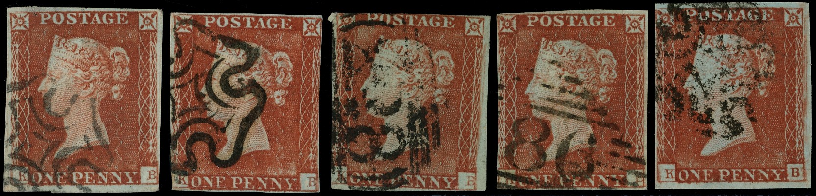 1841 1d Red-brown Pl.40. group of KB...