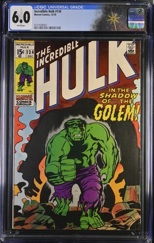 Incredible Hulk #134 CGC 6.0 Roy Thomas story, Herb Trimpe and Sal Buscema art (Marvel Comics, 1970) White pages