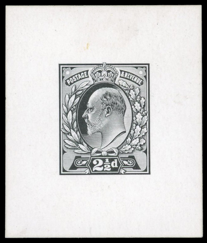 GB: 1901 2½d die proof, cut down, printed in black on white glazed card (40 x 48mm). SG 230 var