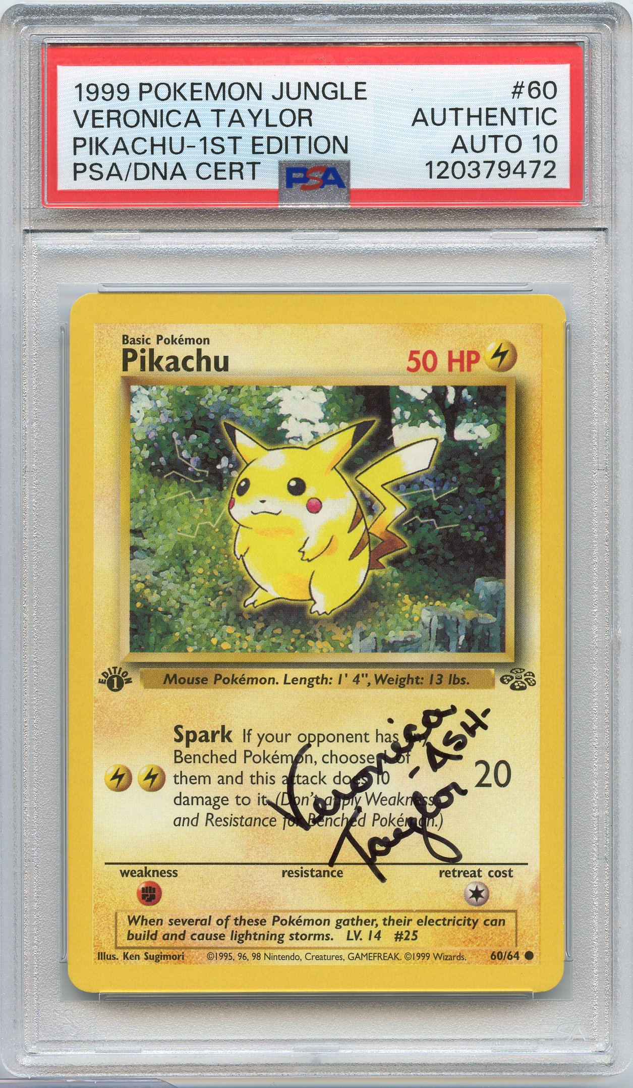 PSA Auto 10 Pikachu #60 Jungle 1st Edition - Signed by Veronica Taylor