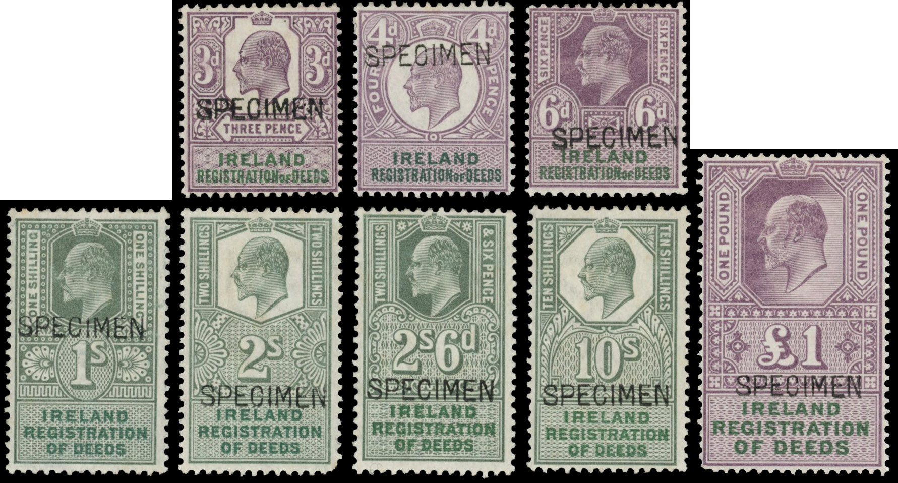 Ireland Registration of Deeds 1902 3d to £1 Specimen part set