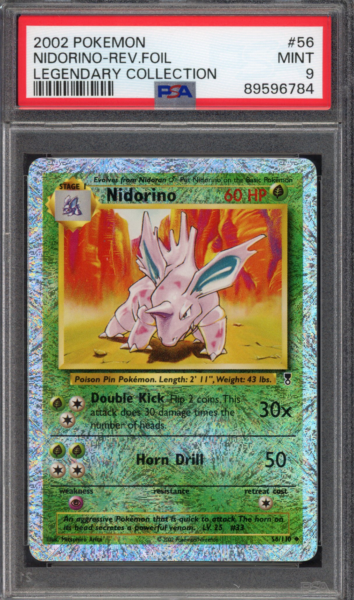Pokémon TCG PSA 9 Nidorino 56 Reverse Foil, Legendary Collection 