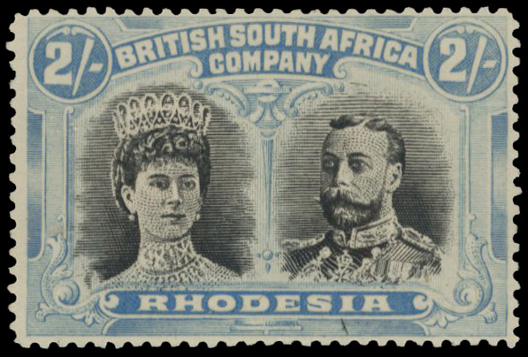 2/- black and dull (greyish) blue perf 15 RSC B position 5 mint