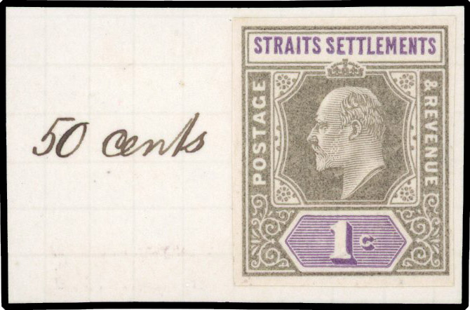 Straits Settlements 1901 KEVII 1c grey and violet colour trial
