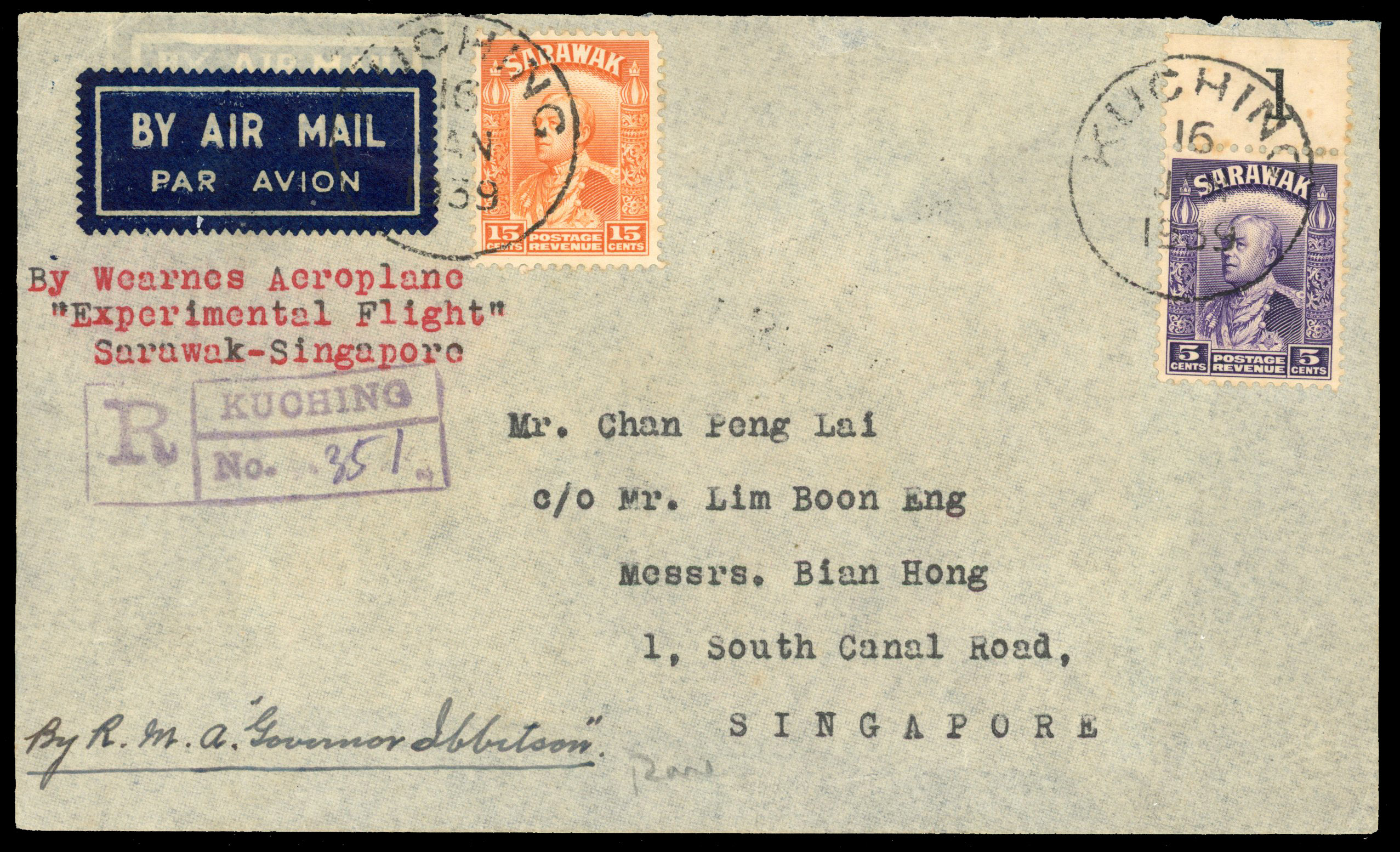 Sarawak 1939 flown cover
