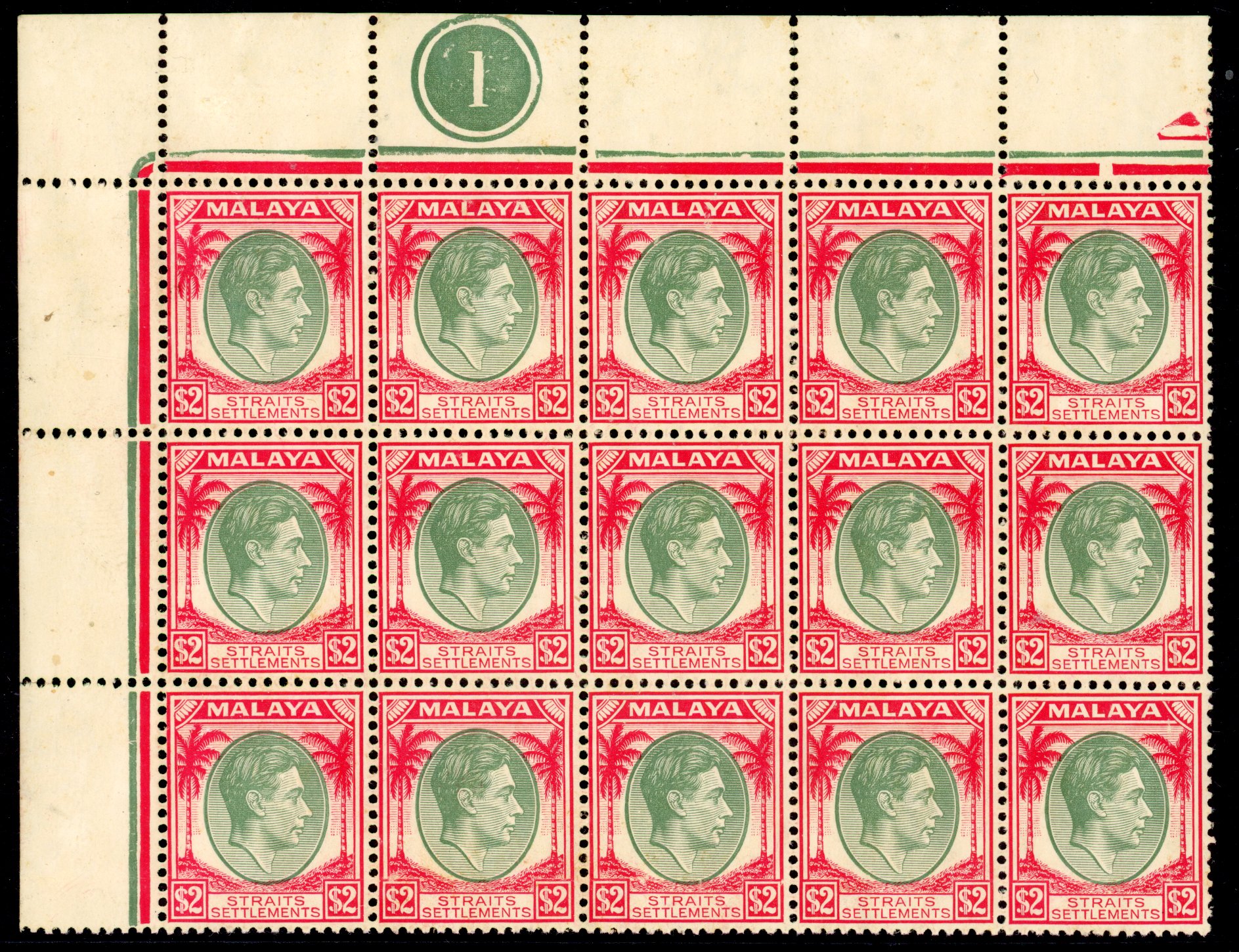 Straits Settlements SG 291 Plate block mint