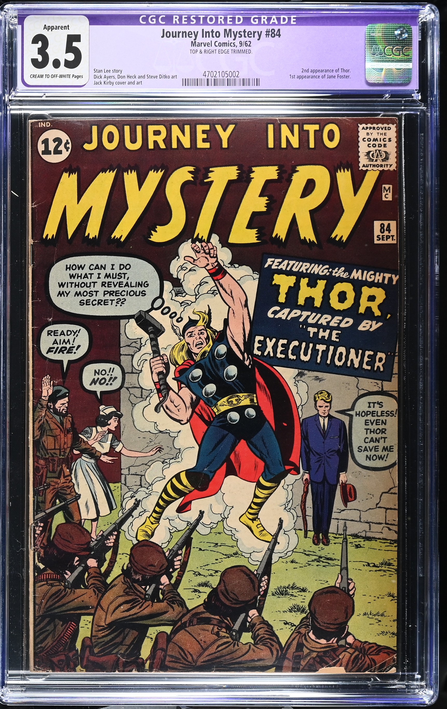 Journey into Mystery #84 (Marvel Comics, 1962) CGC 3.5 Restored