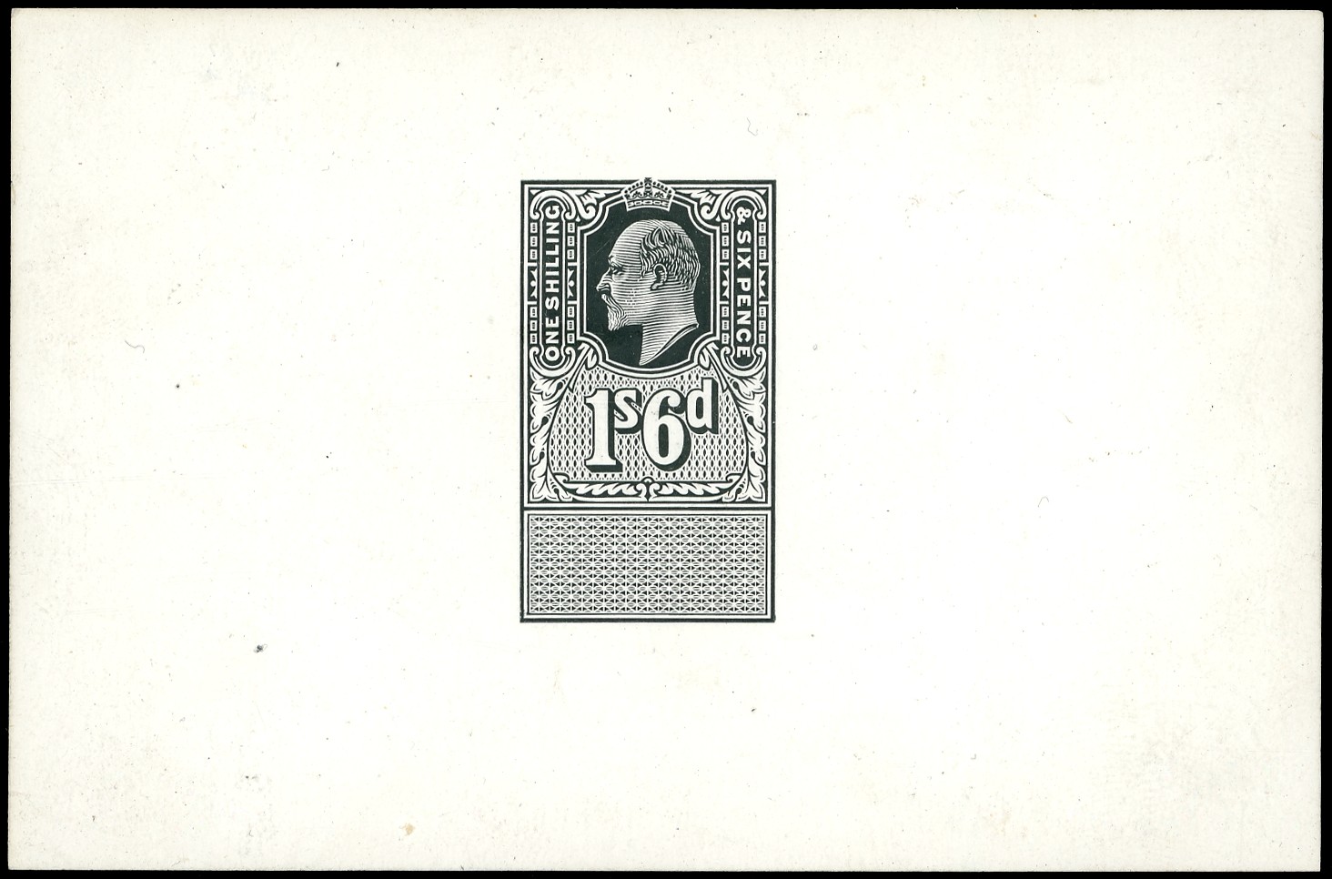 Unappropriated Dies: c.1902 1s6d die proof in black...