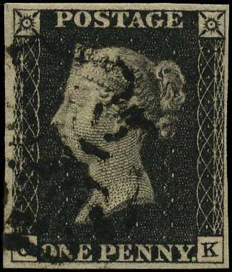 1840 1d black, Plate 4, (CK), four clear...