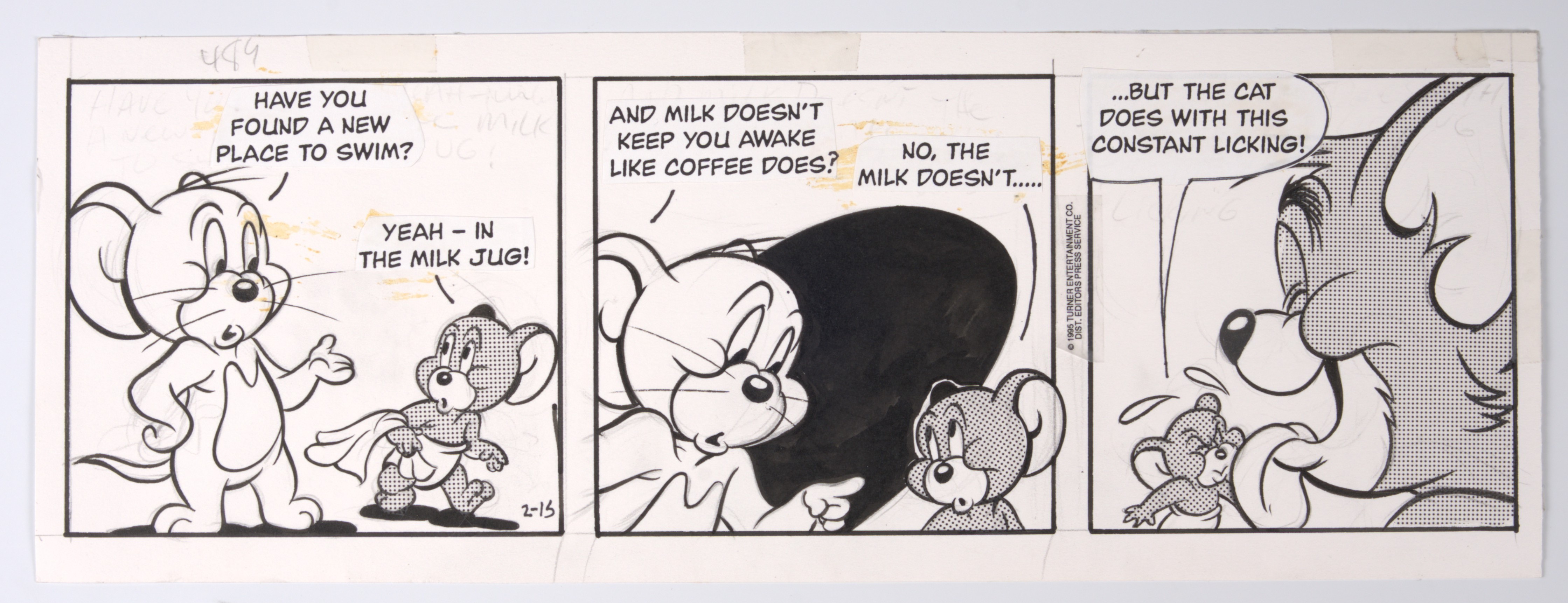 Kelly Jarvis And Rich Maurizo Tom and Jerry Hand Drawn and Inked Comic Strip Art (1995)