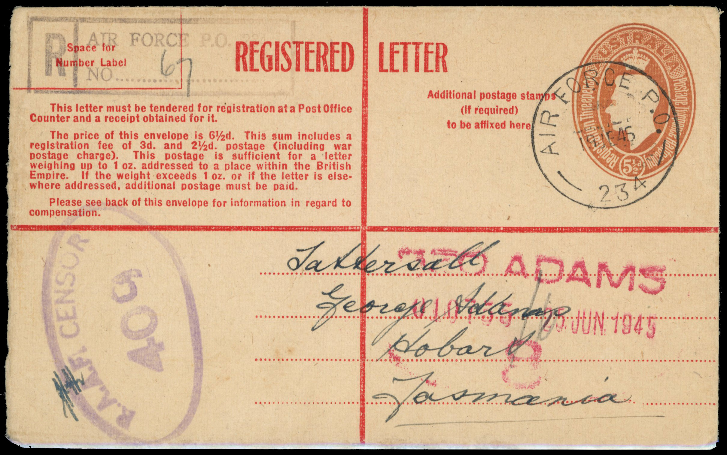 Labuan - Australia postal stationery registered envelope used in