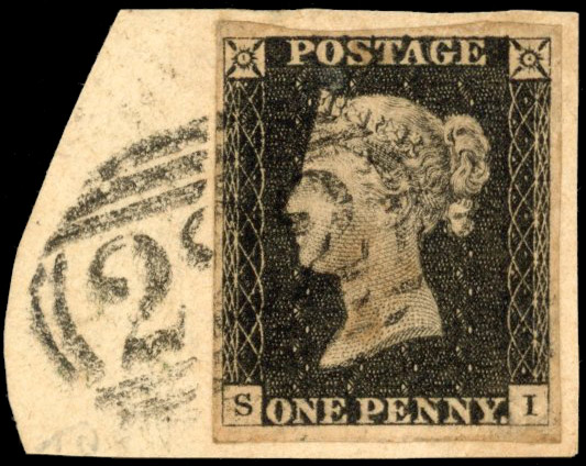 GB 1840 1d black Plate 2 (SI) used 1844 numeral