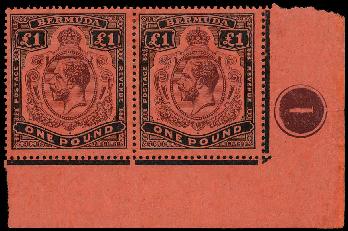 1918 £1 purple and black on red paper Plate...