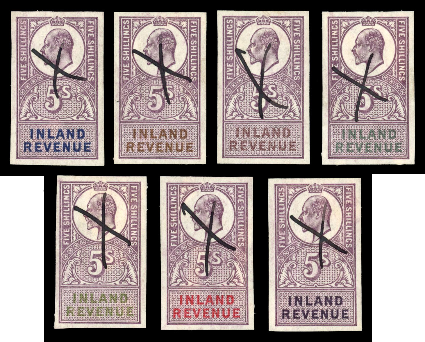 GB Inland Revenue KEVII 5/-colour trials