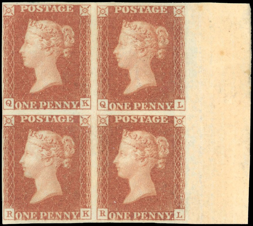 GB SG 7 1841 1d red-brown Plate 10 block mint