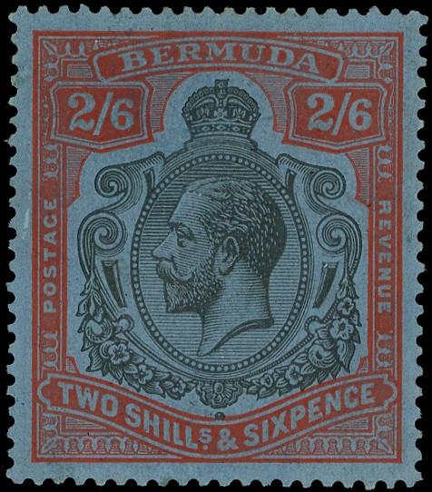 Bermuda 1924-32 Issue 2/6d. grey-black and pale orange-vermilion on grey-blue (March 1930 printing), fresh...