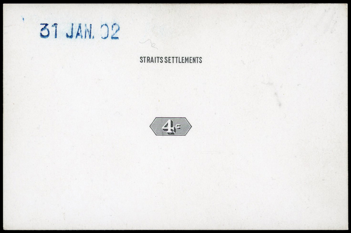 Straits Settlements 1902 4c name and duty plate die proof