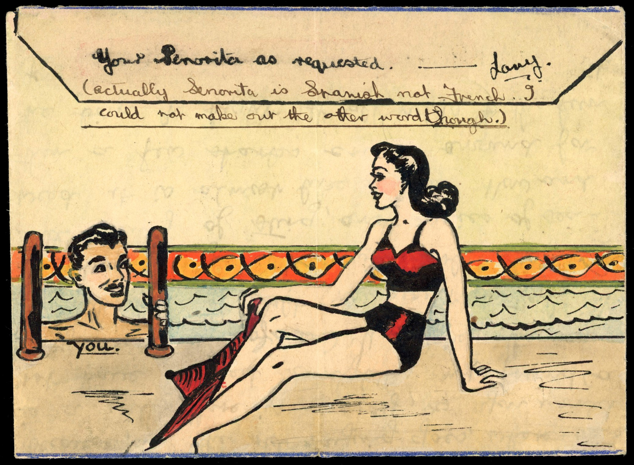 South Africa 1944 hand illustrated 3d Air Mail wrapper to M.E.F in Africa