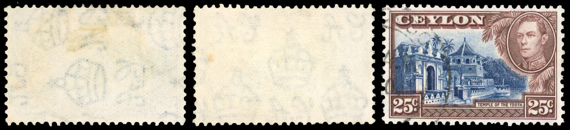 1938-49 25c deep blue and chocolate variety WATERMARK INVERTED' lightly cancelled