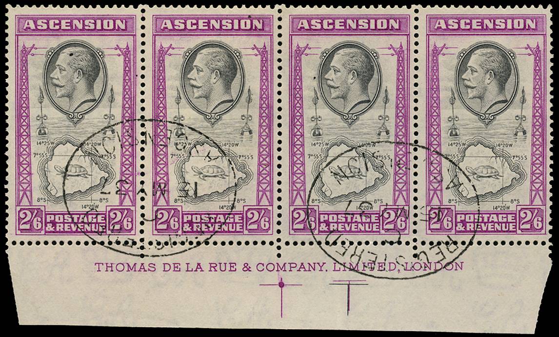 ASCENSION SG 29 1934 2s6d IMPRINT STRIP USED