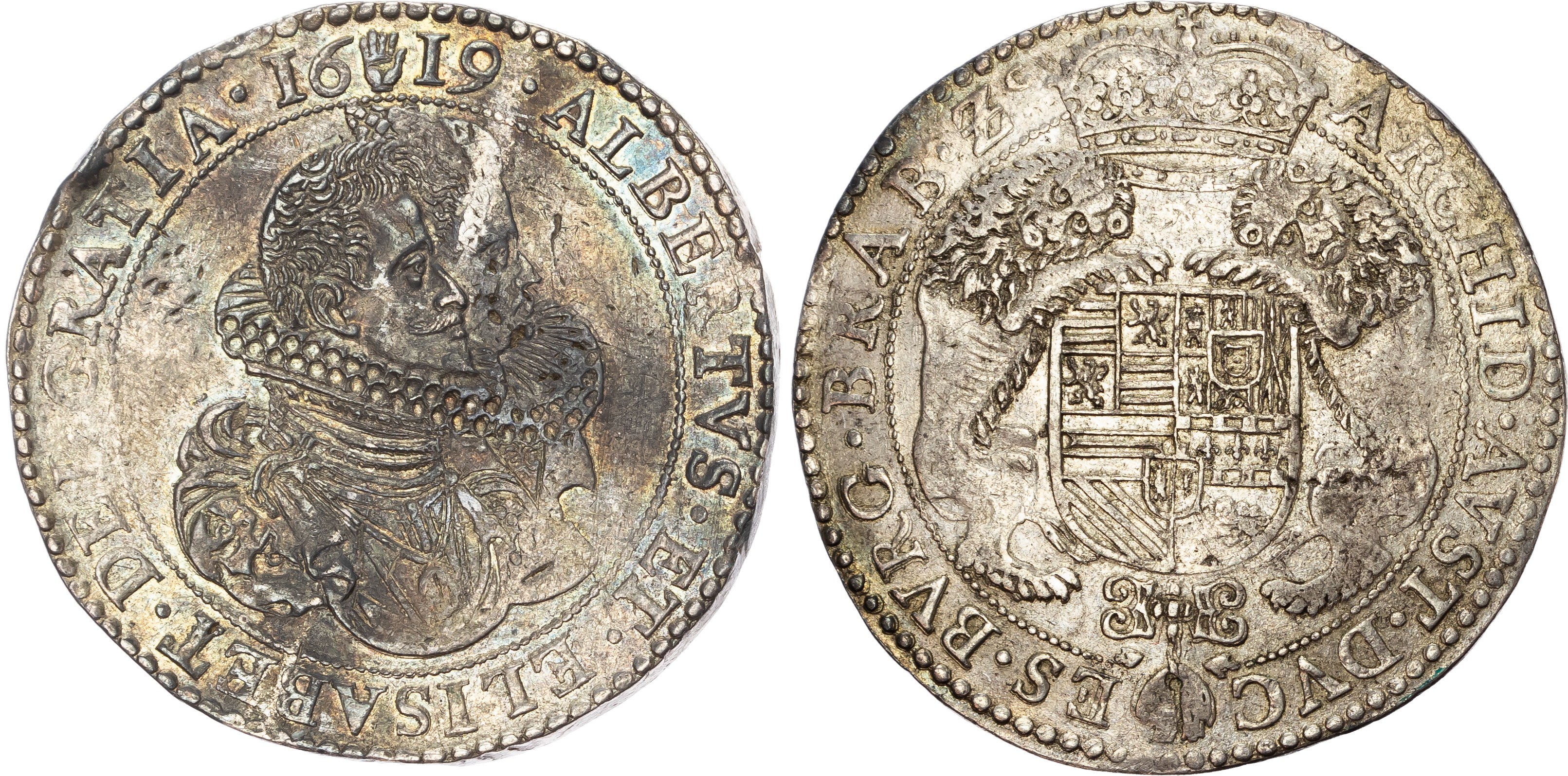 Spanish Netherlands, Brabant, Albert and Elizabeth (1598-1621), silver Ducaton, 1619