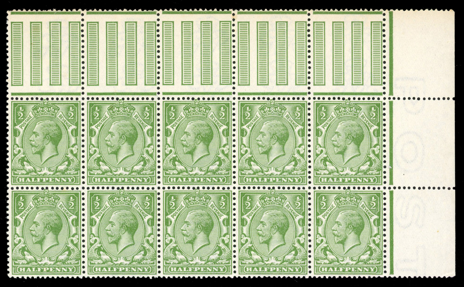 GB 1912-24 ½d bright yellow-green block mint