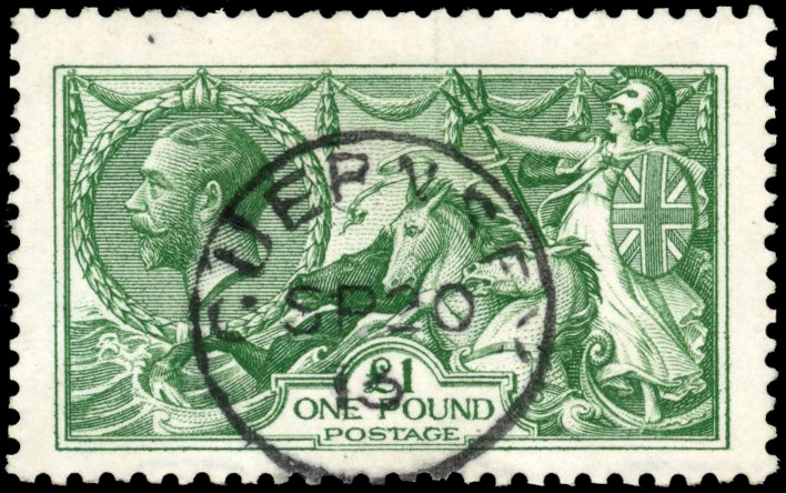 GB SG 403 1913 £1 Seahorse used