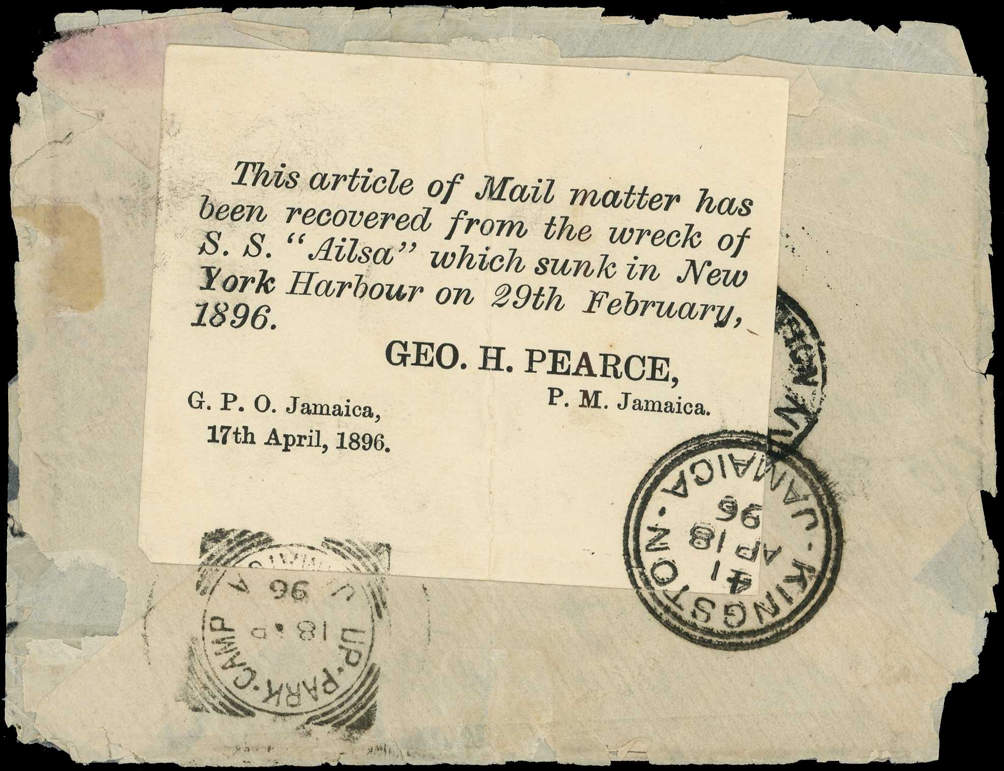 Jamaica: 1896 envelope from Britain to...