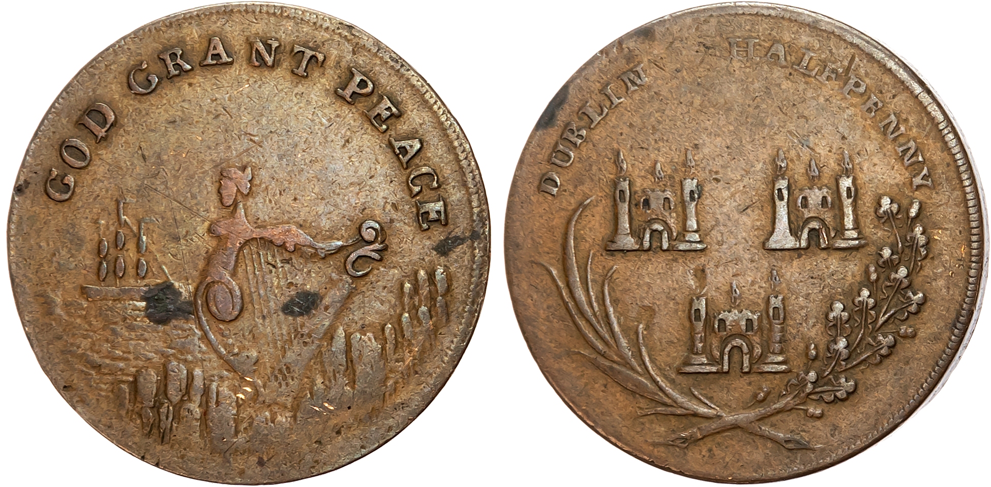 Co. Dub.  Dublin, Two the same, one as above (DH 14a) but one - edge PAYABLE IN DUBLIN CORK OR LIMERICK..., 28mm/ 9.85gm …