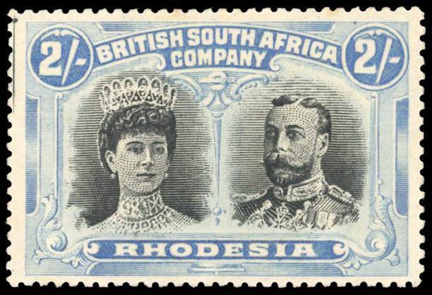 Rhodesia 1910-13 2s black and dull (greenish) blue perf 15