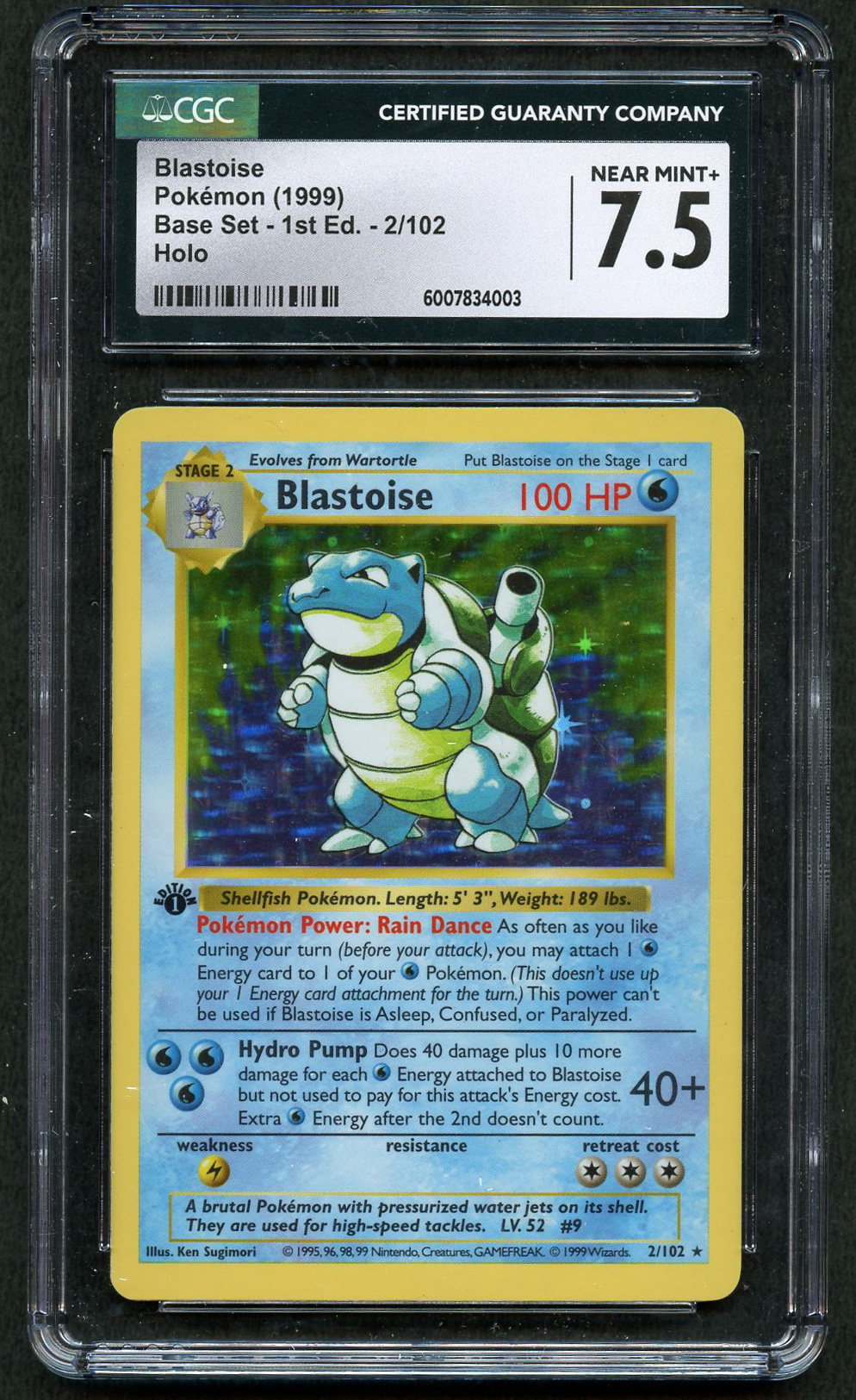 CGC 7.5 Blastoise - 1st Edition Shadowless Base Set 1999 - 2/102
