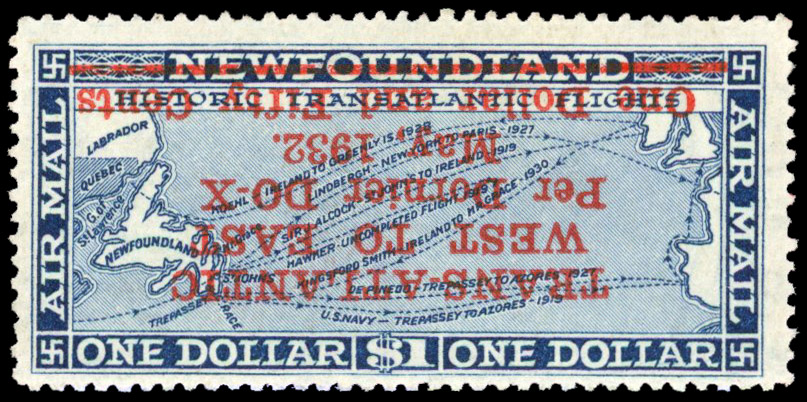 Newfoundland 1932 Air $1.50 on $1 Dornier surcharge inverted