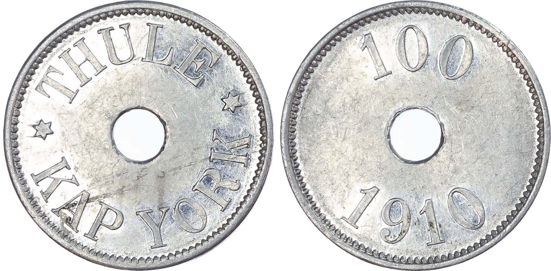 Denmark, Greenland. Thule Kap York ALU 500, 100,25 & 5 Öre token set. 1910. 