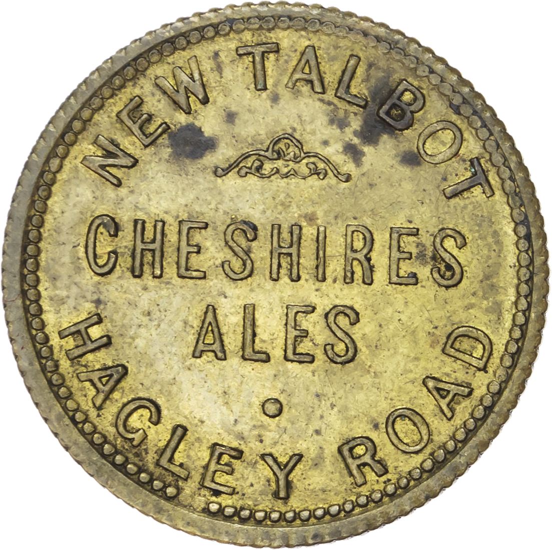 Lot of 3 coins - West Mids. Sandwell, Bearwood Hagley Rd. New Talbot , 3d., 27mm. Cheshires Ales, UNC lustre ;...