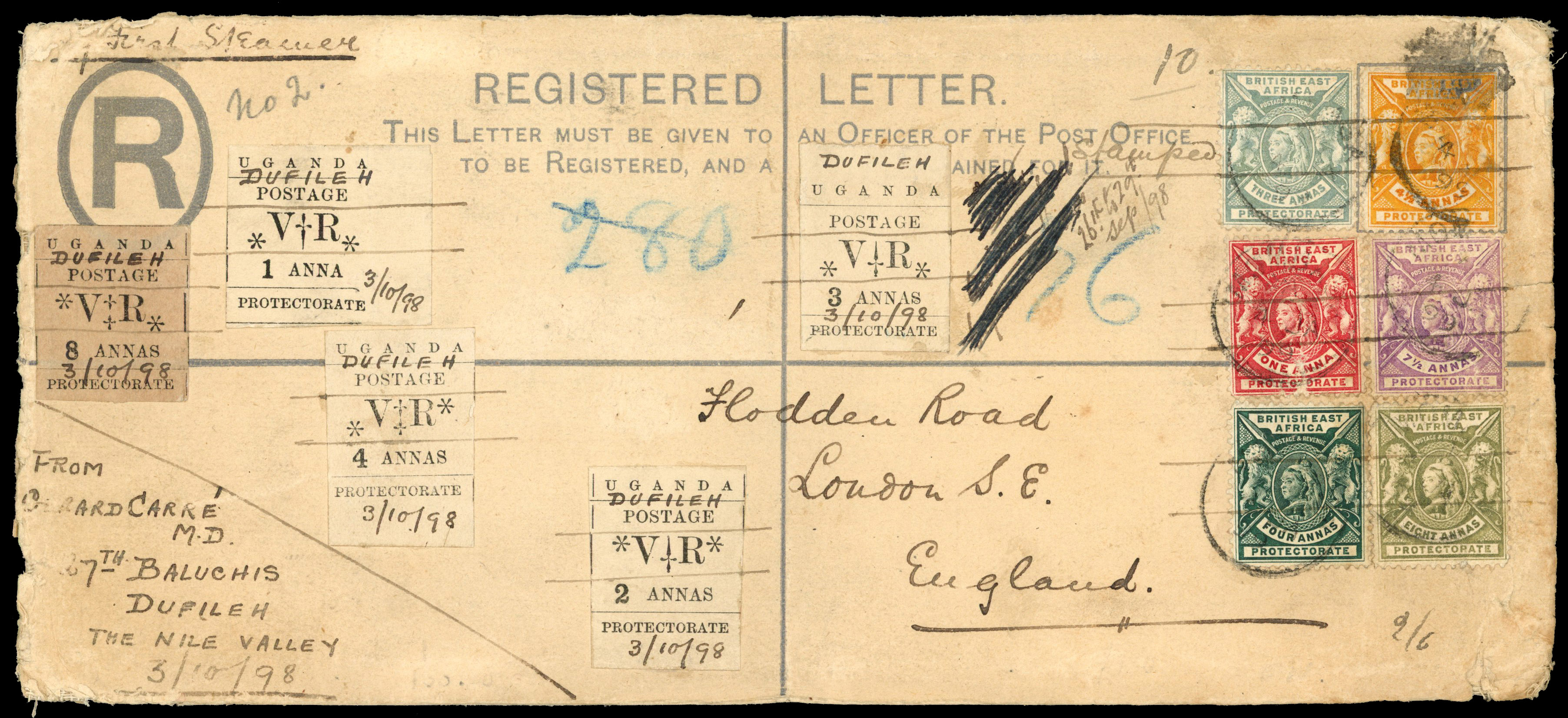 Uganda NILE EXPEDITION MAIL 1896 typeset cover from Dr Gerrard Carre cover to UK