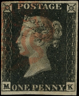 1840 1d black plate 6, (MK), four...