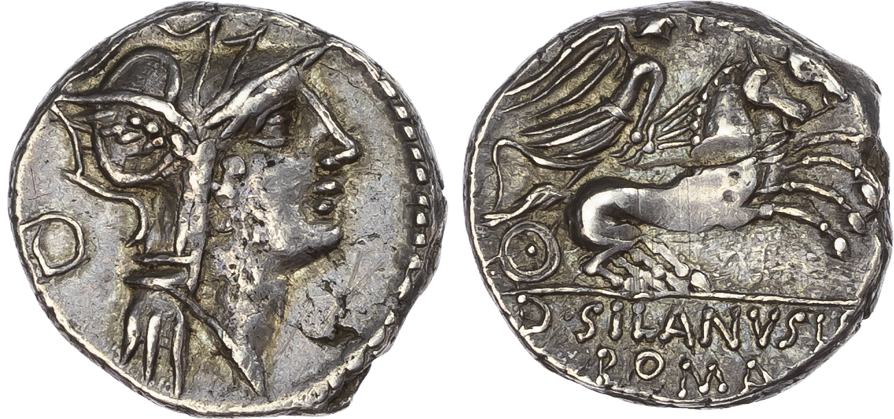 D. Silanus L. f. (91 BC) AR Denarius, Rome, 3.83g.